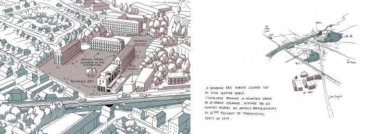 croquis architecture mayenne 53 pays de la loire immeuble mixte double peau terrasse quartier ferrie